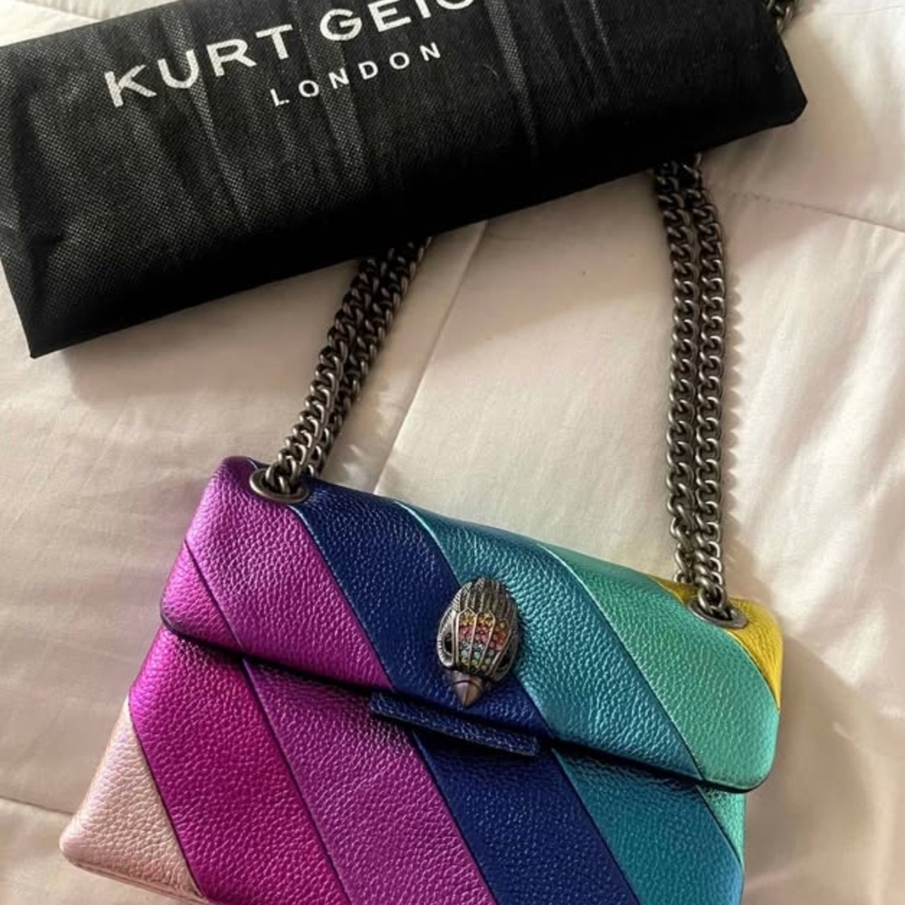 Kurt Geiger Pink and Purple Crossbody Bag with Metallic Chain